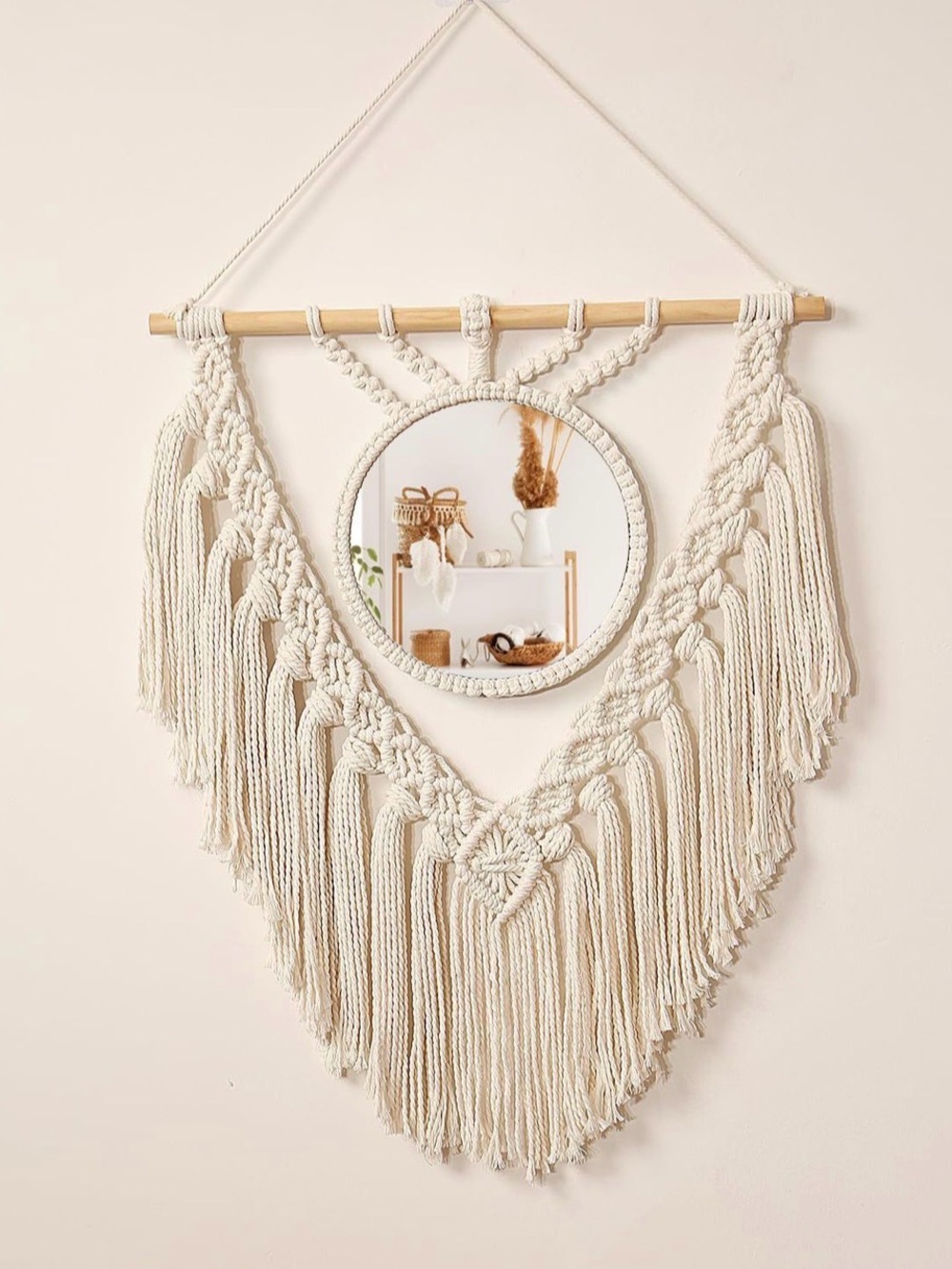 Boho Cream Macrame Hanging Wall Mirror